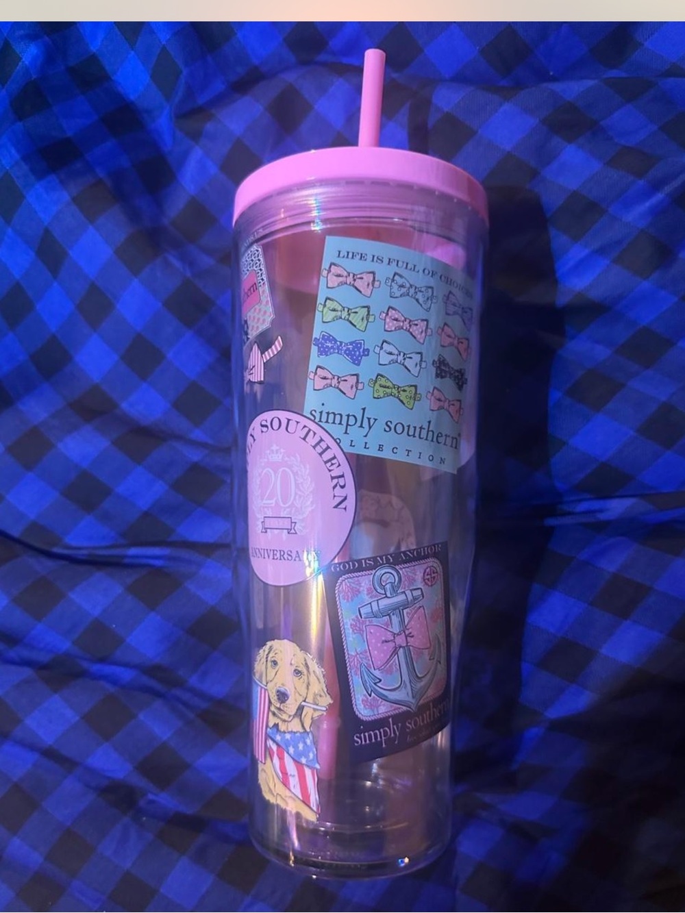 Simply Southern Pink Sticker Tumbler with Graphic Decals NWT